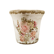 Vintage Garden kerámia kaspó – 12 cm átmérőjű, 11 cm magas, antikolt mázas kaspó romantikus rózsamintával, vidéki vintage stílusban