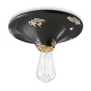 Antikolt felületű mázas kerámiából készült kézműves mennyezeti lámpa.