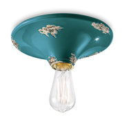 Antikolt felületű mázas kerámiából készült kézműves mennyezeti lámpa.