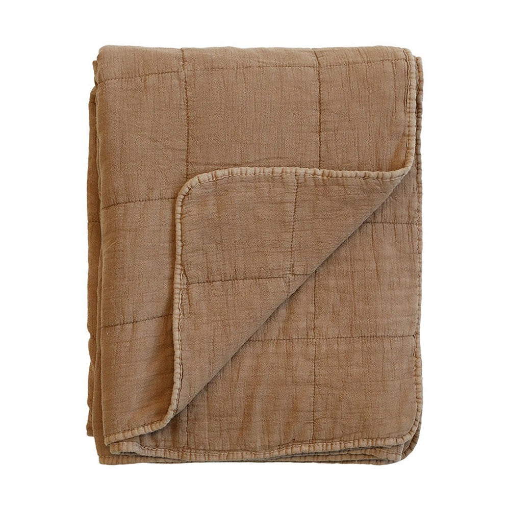 Pamutból készült, karamellszínű, steppelt kialakítású, vintage takaró paplan.