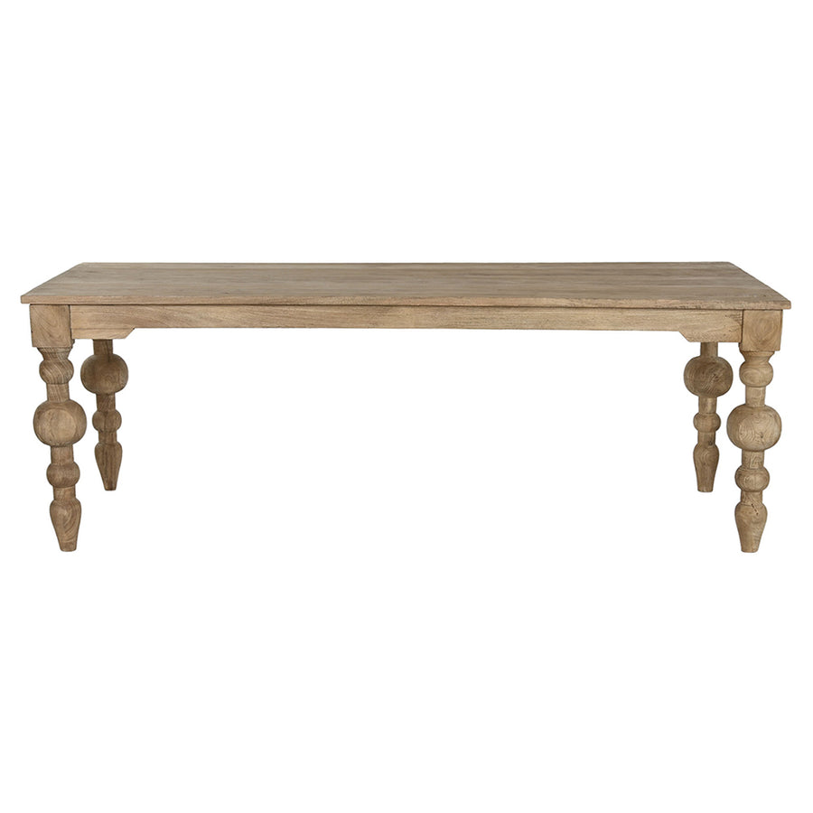 Natúr színű, díszes lábú, mangófa étkezőasztal.