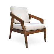 Vastag ülőpárnás kialakítású, masszív, pácolt és lakkozott mindifából készült formatervezett design fotel.