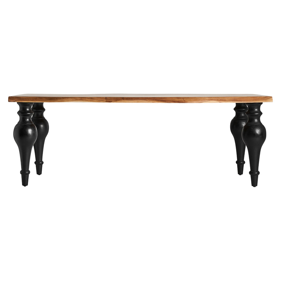 Provanszi ihletésű, fekete színű díszes lábakkal és natúr színű kezelt asztallappal kialakított, tömör akácfából készült étkezőasztal.