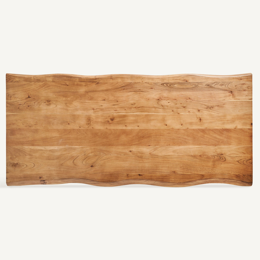 Provanszi ihletésű, fekete színű díszes lábakkal és natúr színű kezelt asztallappal kialakított, tömör akácfából készült étkezőasztal.