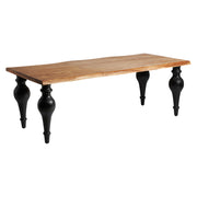 Provanszi ihletésű, fekete színű díszes lábakkal és natúr színű kezelt asztallappal kialakított, tömör akácfából készült étkezőasztal.