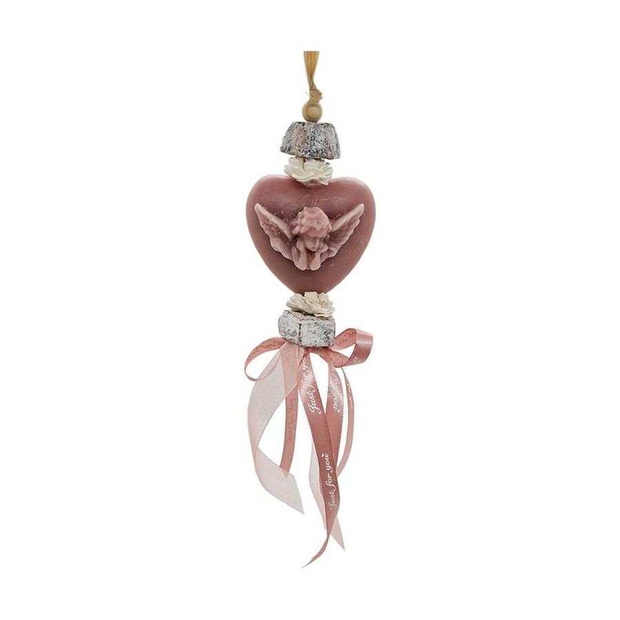 Vintage stílusú, rózsa illatú kézműves illatfüzér, angyal figurás szív formájú krémviasz dísszel