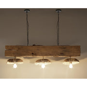 Modern kortárs stílusú, újrahasznosított teakfából készült függeszték lámpa.