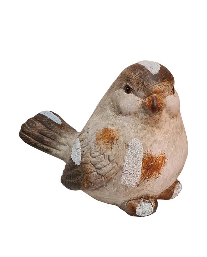 Vintage stílusú, kerámiából készült, havas téli madárka 