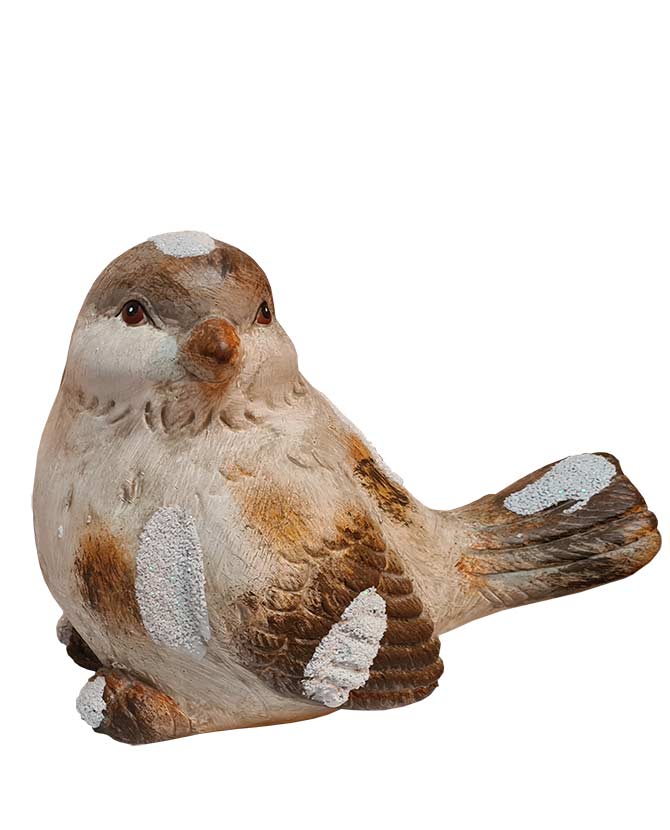 Vintage stílusú, kerámiából készült, havas téli madárka