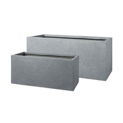 Fagyálló műgyantából készült, modern kortárs stílusú, beton hatású, antracitfekete színű kültéri ültetőláda szett .