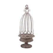 Nagyméretű, 48 és 76 cm magas, antik szürke színű patinás fémből készült kalitkás virágtartószett