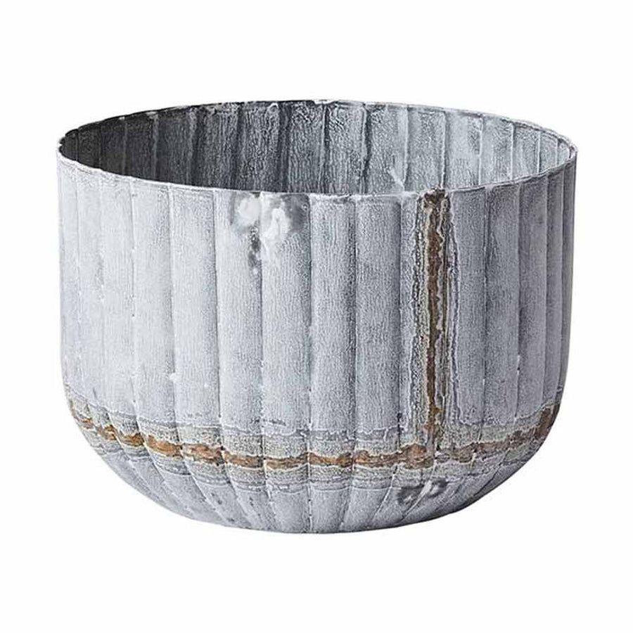 2 db-os szürke színű, bordázott bádogkaspó szett.