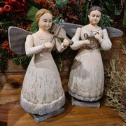 Rusztikus vidéki stílusú,, fából faragott, hangszeres kézműves angyal szett.