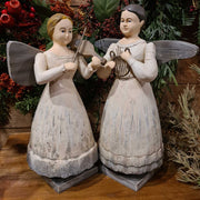 Rusztikus vidéki stílusú,, fából faragott, hangszeres kézműves angyal szett..