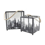 Vidéki rusztikus stílusú, antikolt szürke színű 2 darabos karácsonyi sziluettes fém lámpásszett