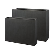 Fagyálló műgyantából készült, modern kortárs stílusú, beton hatású, antracitfekete színű kültéri ültetőláda szett.