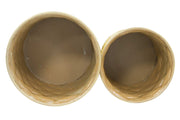 Modern stílusú, antik arany színű, 24,5 és 30 cm átmérőjű, dombormintás felületű, fém kaspó szett.
