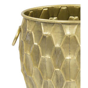 Modern stílusú, antik arany színű, nagyméretű, 29 és 36 cm átmérőjű, dombormintás felületű, fém kaspó szett .