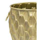 Modern stílusú, antik arany színű, nagyméretű, 29 és 36 cm átmérőjű, dombormintás felületű, fém kaspó szett .