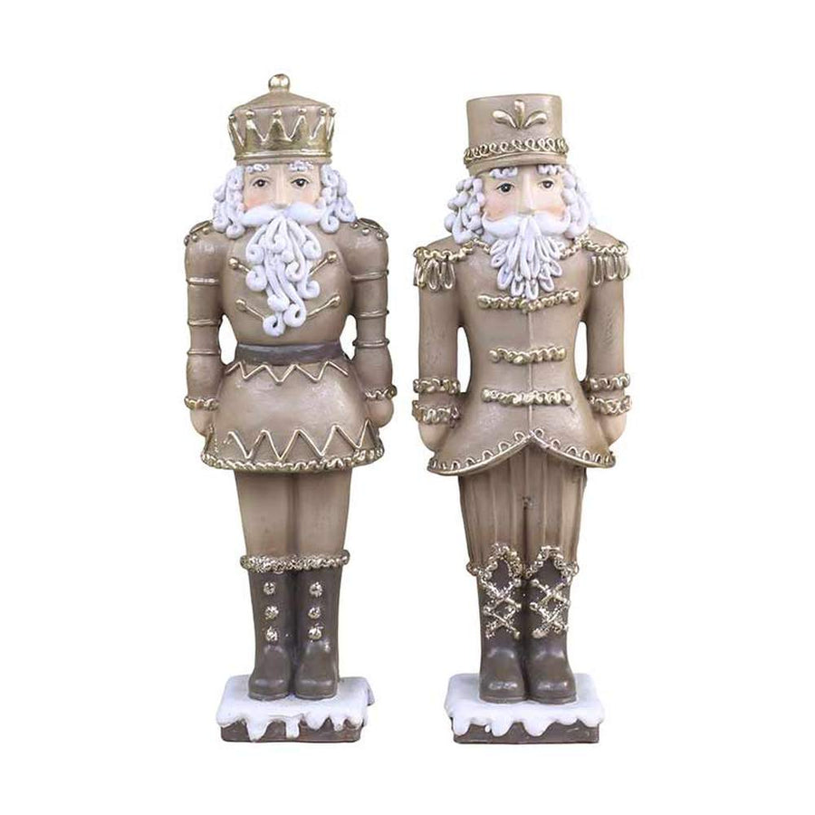 Vintage stílusú, 18 cm magas, antik mokka színű, 2 db-os karácsonyi diótörő katonaszett mézeskalács dizájnnal