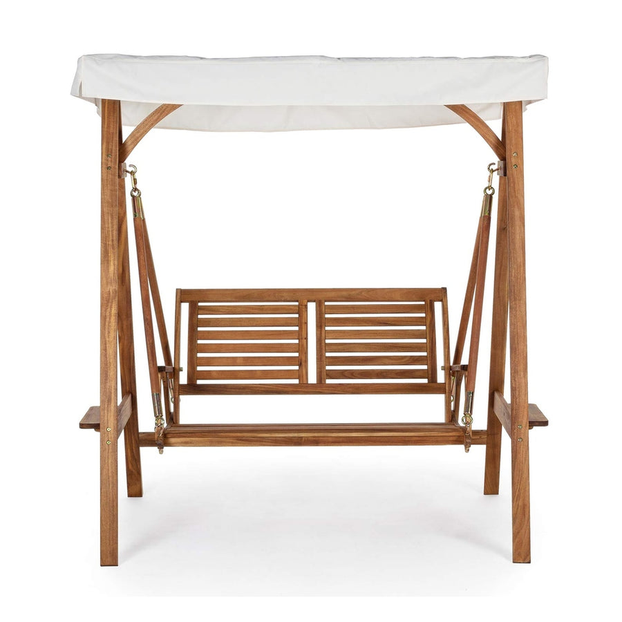 Akácfából készült, 185 cm hosszú és 188 cm magas, kétszemélyes kerti hintaágy.