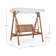 Akácfából készült, 185 cm hosszú és 188 cm magas, kétszemélyes kerti hintaágy.