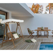 Akácfából készült, 185 cm hosszú és 188 cm magas, kétszemélyes kerti hintaágy.