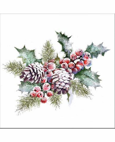 Extra minőségű, természetes úton fehérített három rétegű puha karácsonyi papírszalvéta, 20 darabos kiszerelésbe csomagolva az "Holly and Berries" kollekcióból