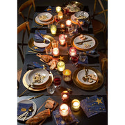 Art Deco stílusú, arany színű csillaggal díszített, extra minőségű, természetes úton fehérített, három rétegű, kék színű karácsonyi papírszalvéta