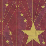 Art Deco stílusú, arany színű csillaggal díszített, extra minőségű, természetes úton fehérített, három rétegű, bordó színű karácsonyi papírszalvéta