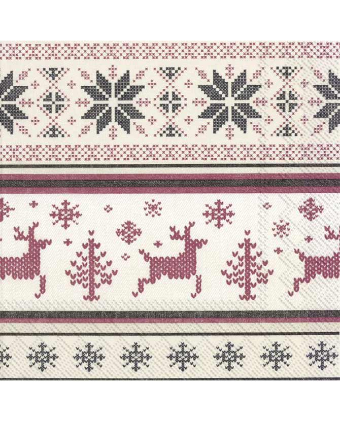 Skandináv stílusú, norvég mintás, extra minőségű, természetes úton fehérített három rétegű, puha karácsonyi papírszalvéta.