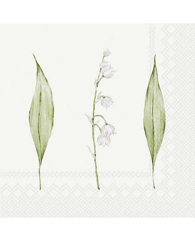 Extra minőségű, gyöngyvirággal díszített, természetes úton fehérített három rétegű puha tavaszi papírszalvéta