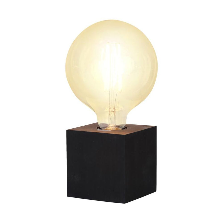 Fából készült, kocka formájú, fekete színű asztali dekorfoglalat.