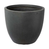 Prémium minőségű, nagyméretű, 25, 35 és 44 cm átmérőjű, fagyálló műgyantából készült, modern kortárs stílusú, beton hatású, antracit fekete színű kültéri kaspószett