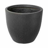 Prémium minőségű, nagyméretű, 25, 35 és 44 cm átmérőjű, fagyálló műgyantából készült, modern kortárs stílusú, beton hatású, antracit fekete színű kültéri kaspószett