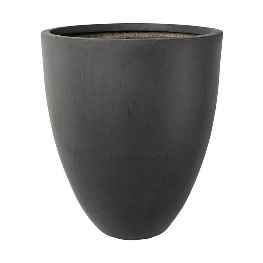 Prémium minőségű, nagyméretű, 34, 42 és 50 cm átmérőjű, fagyálló műgyantából készült, modern kortárs stílusú, beton hatású, antracit fekete színű kültéri kaspószett