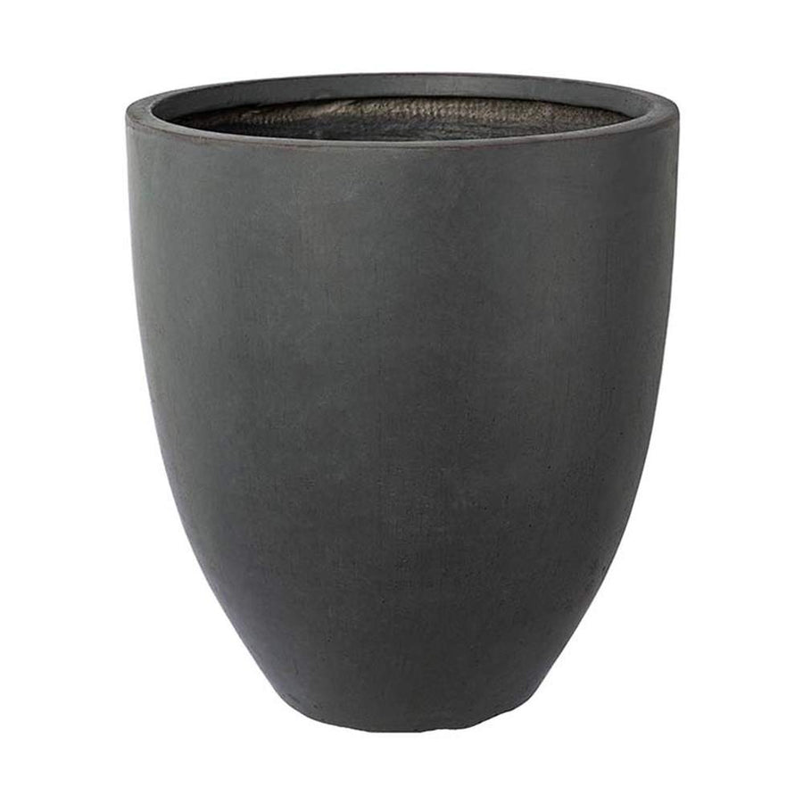 Prémium minőségű, nagyméretű, 34, 42 és 50 cm átmérőjű, fagyálló műgyantából készült, modern kortárs stílusú, beton hatású, antracit fekete színű kültéri kaspószett