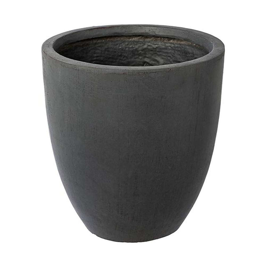 Prémium minőségű, nagyméretű, 34, 42 és 50 cm átmérőjű, fagyálló műgyantából készült, modern kortárs stílusú, beton hatású, antracit fekete színű kültéri kaspószett