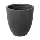 Prémium minőségű, nagyméretű, 34, 42 és 50 cm átmérőjű, fagyálló műgyantából készült, modern kortárs stílusú, beton hatású, antracit fekete színű kültéri kaspószett