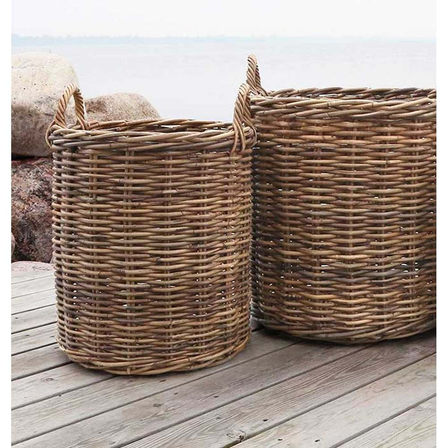 Natúr színű rattanból készült, kézműves füles kosár szett.