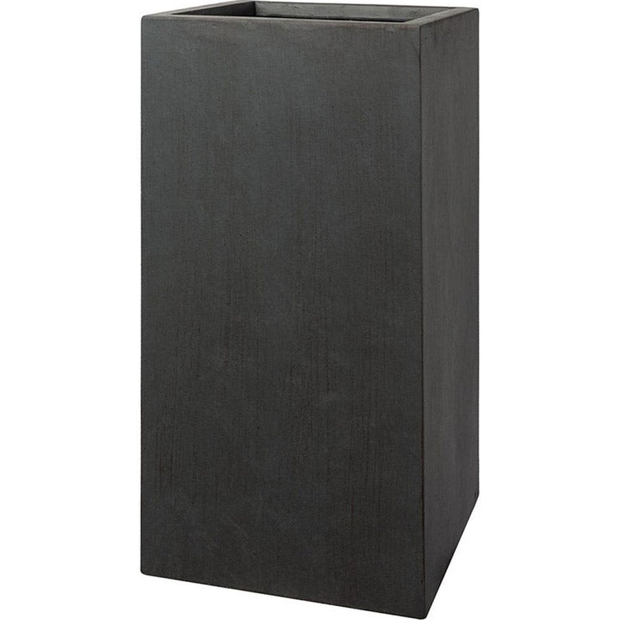 Fagyálló műgyantából készült, modern kortárs stílusú, beton hatású, antracitfekete színű kültéri ültetőláda szett.