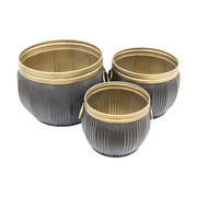 Kortárs, modern stílusú fekete és arany színű óriás méretű, három darabos fém kaspószett