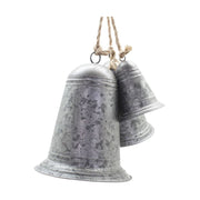 Rusztikus vidéki stílusú, óriás méretű, 14-21-29 cm magas, antikolt felületű, 3 darabos karácsonyi kézműves bádogharang szett