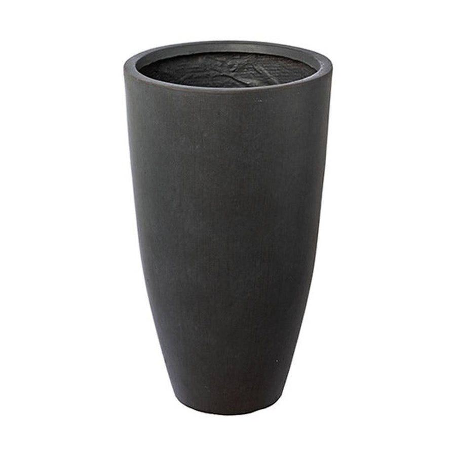 Fagyálló műgyantából készült, modern kortárs stílusú, beton hatású, antracitfekete színű kültéri kaspószett.