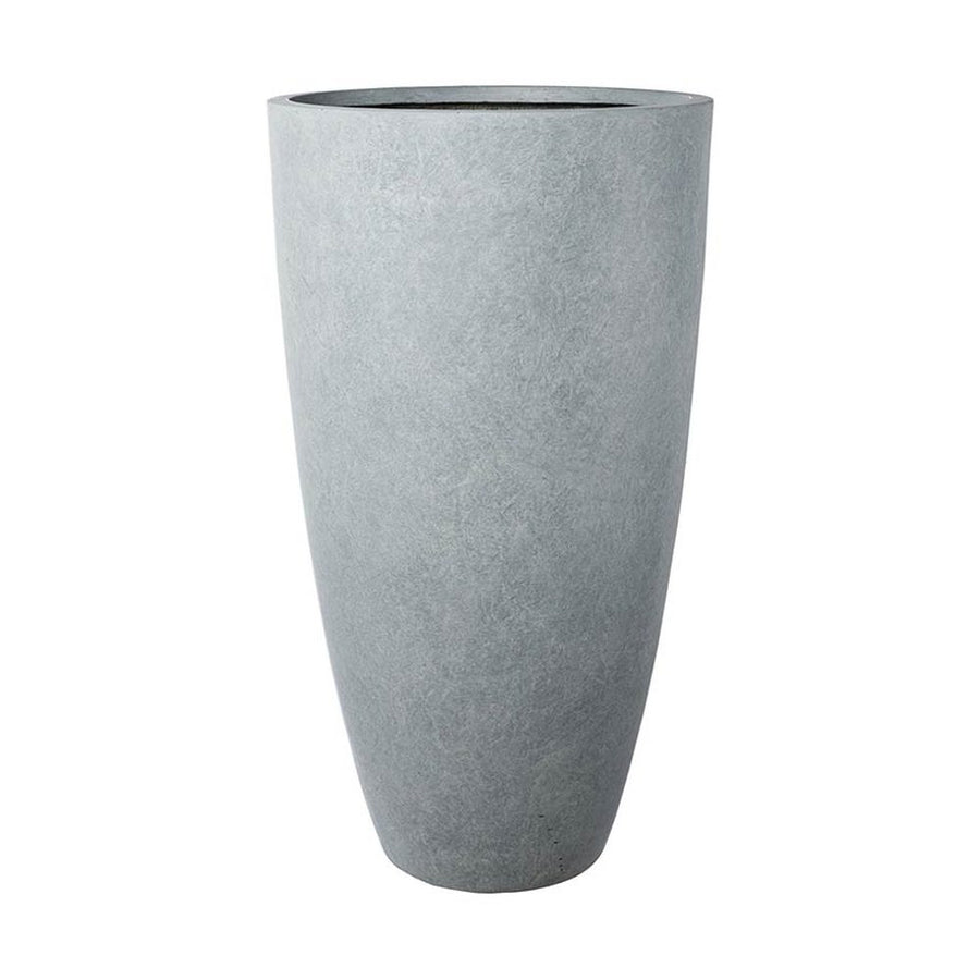 Prémium minőségű, óriás méretű, 60, 80 és 100 cm magas, fagyálló műgyantából készült, modern kortárs stílusú, kő hatású, szürke színű kültéri kaspószett