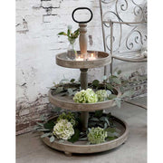 Vintage stílusú, fenyőfából készült nagy méretű 3 emeletes rusztikus kínáló 