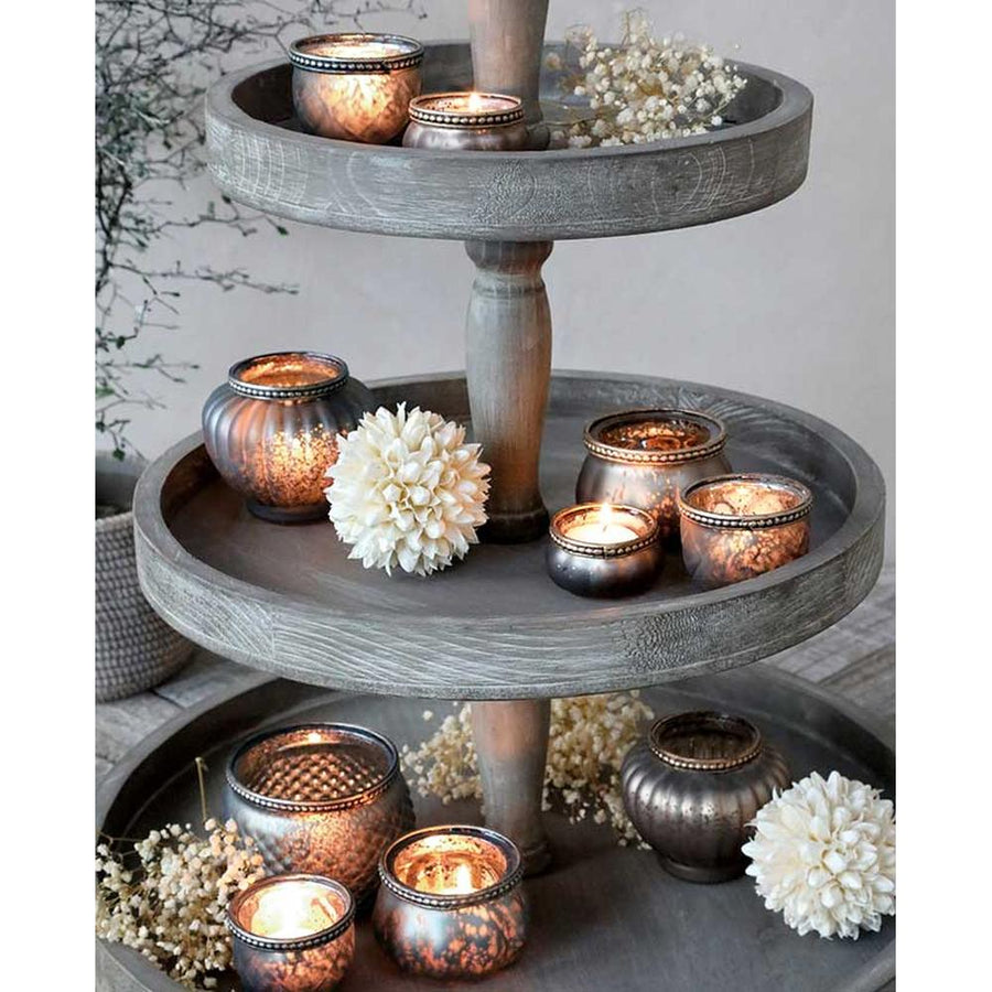 Vintage stílusú, fenyőfából készült nagy méretű 3 emeletes rusztikus kínáló 