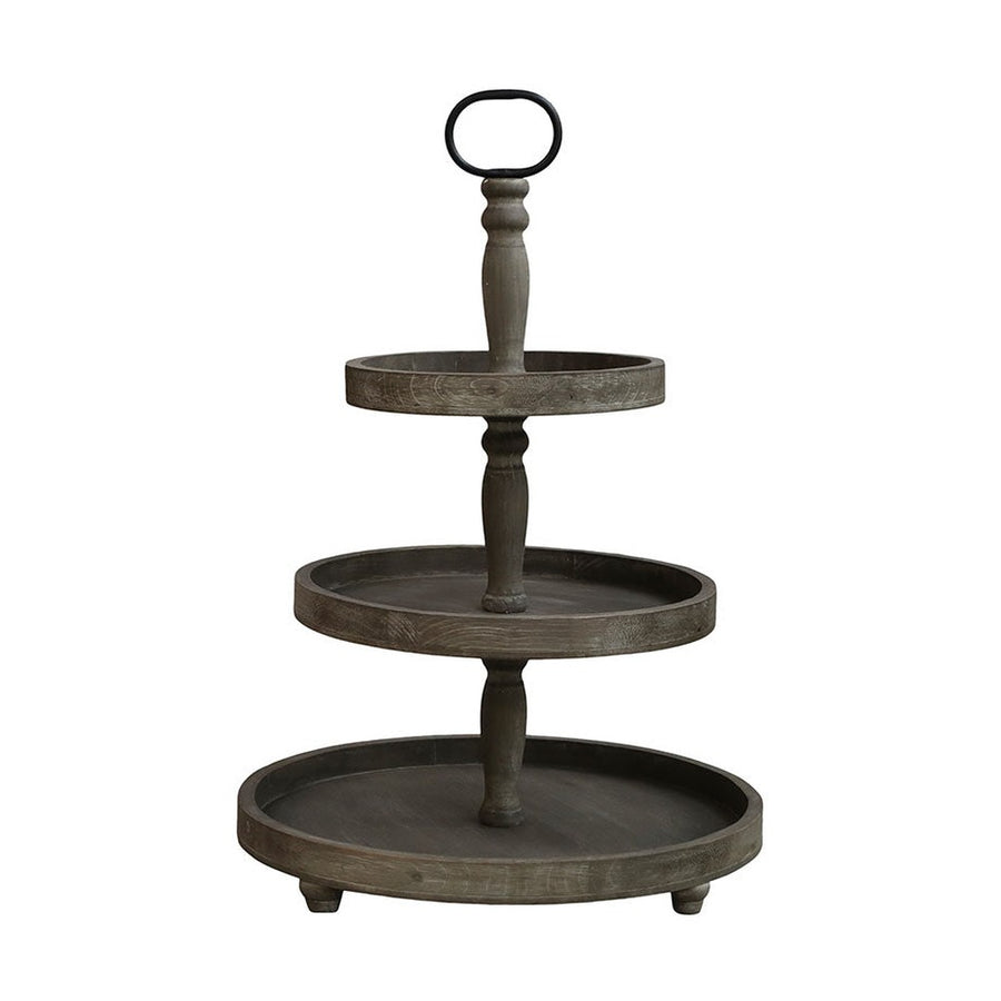 Vintage stílusú, fenyőfából készült nagy méretű 3 emeletes rusztikus kínáló 