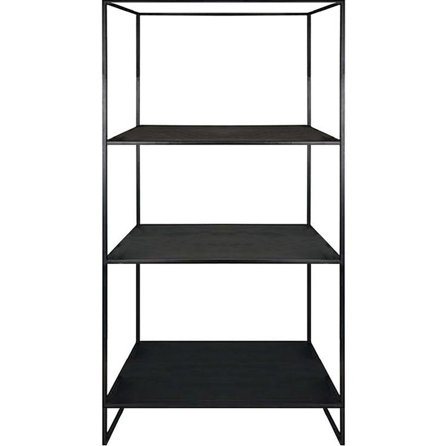 Modern stílusú, 3 darab állítható polccal felszerelt, fekete színű fém állvány.