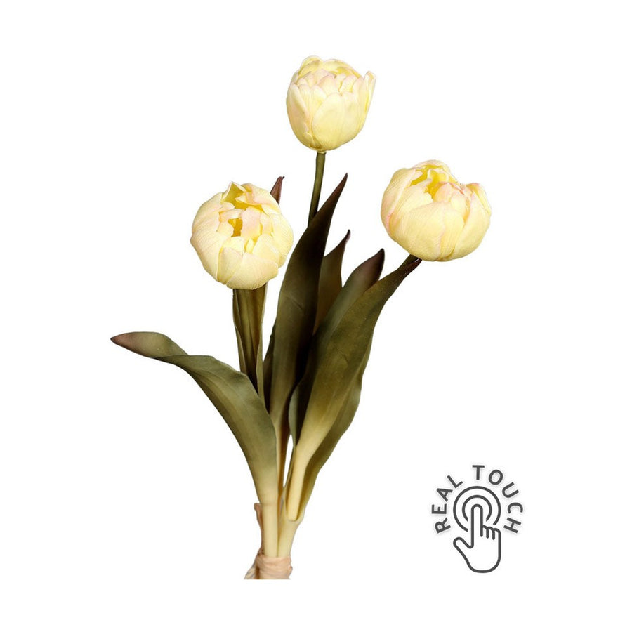 Fáradt krém színvilágú, vintage stílusú, 3 szálból álló tulipán csokor művirág-